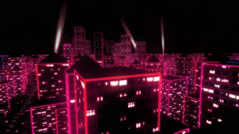 Neonstadt-Fliegt-über-Städtischen-Wolkenkratzer,-Leuchtender-Computer,-Tron-Matrix,-4k